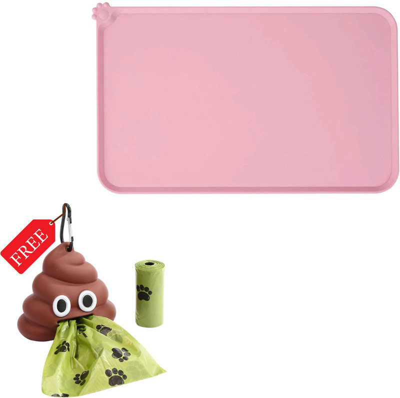 petgoof Pet Food Mat (Free Poop Dispenser with 1Roll ) Pet Bowl Mat