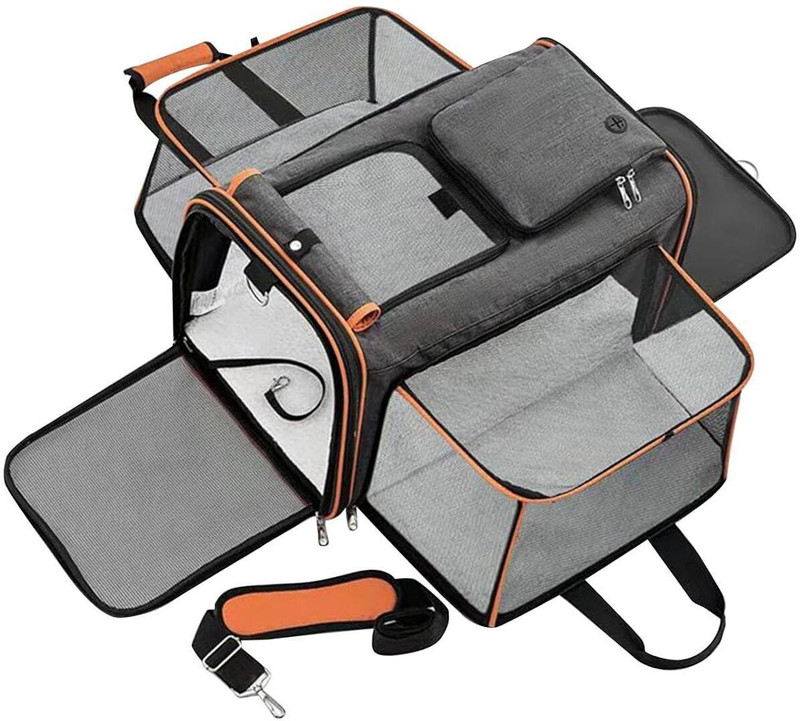 PARYAVARAN Airline Approved Expandable Pet Carrier Bag for Cats Small Dogs Soft Breathable BLACK Pet Crate(Suitable For Cat, Dog)