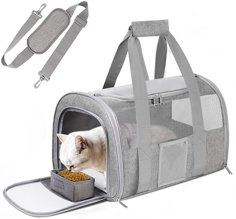maycreate Breathable Mesh Cat Carrier Bag Folding Pet Carrier with Food Box for Travel Grey Basket Pet Carrier(Suitable For Cat)