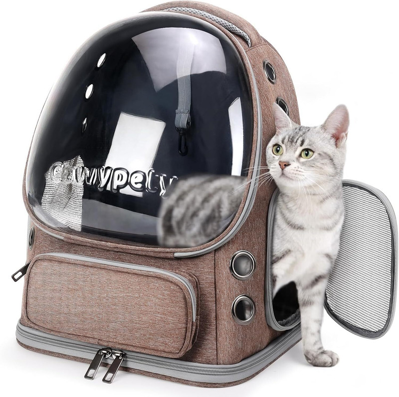 ONOMIE Cat Backpack Carrier for Pets up to 15lbs, Breathable, Foldable, Transparent Khaki Backpack Pet Carrier(Suitable For Cat)