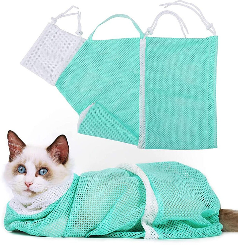 HASTHIP Cat Bathing Bag Anti-Scratch Cat Grooming Mesh Bag for Bathing Green Purse Pet Carrier(Suitable For Cat)