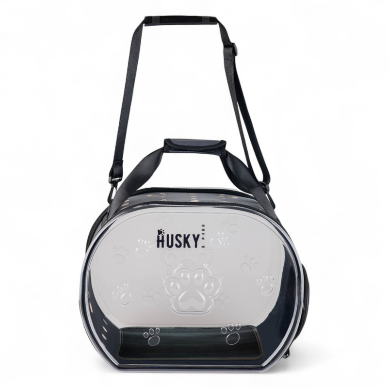 Husky & Purr Pet Carrier Bag | Semi-Hard Transparent Cat Carrier | Tote Dog Carry Bag Black Airline Pet Carrier(Suitable For Cat, Dog, Rabbit, Ferret)