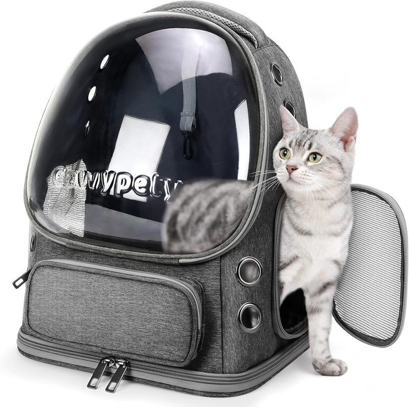 Cawypety Breathable Cat Carrier Large Space Bubble Pet Backpack For Kitty Small Dog White, Black Backpack Pet Carrier(Suitable For Cat, Dog)
