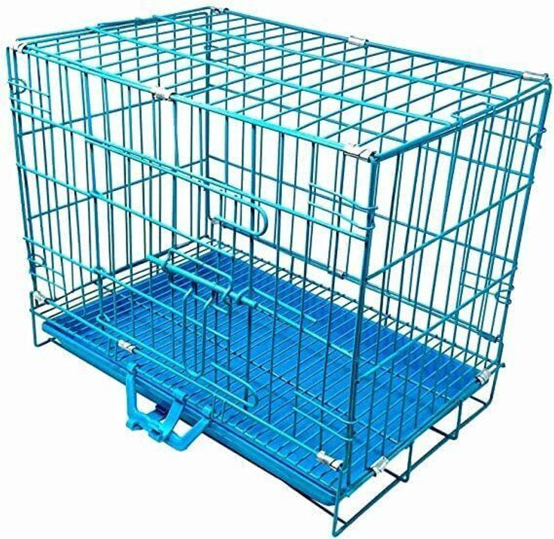 petcare Metal Pet Cage Double Door with Folding cage for Large Size Dogs and Adults Blue Pet Crate(Suitable For Dog, Cat, Bird, Monkey, Rabbit, Mouse)