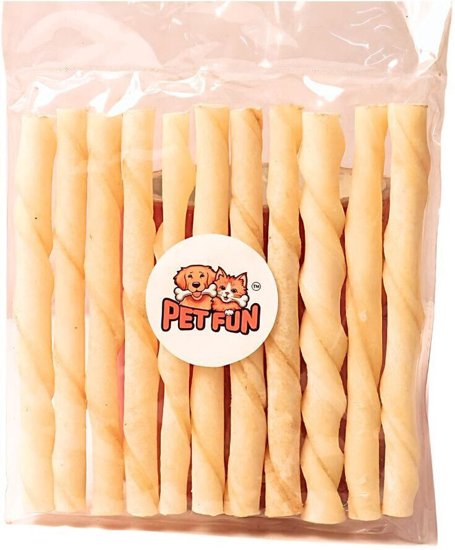 Petfun Natural Twisted Rawhide Sticks | Calcium Chew Sticks | White Twisted Chew-Sticks Milk Dog Chew(500 g, Pack of 1)