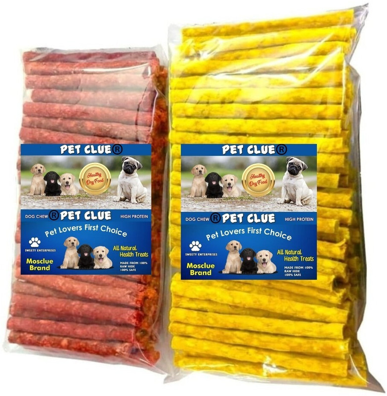 Pet Clue Munchy Twisted & Healthy Chew Stick Chicken (500 Gm), Mutton (500 Gm) Dog Treat Chicken, Mutton Dog Chew(1 kg, Pack of 2)