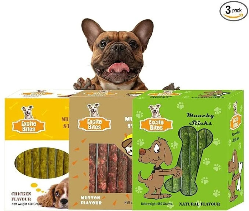 Excite Bites Combo Offer - Chicken Munchy Sticks 1 kg & Natural Munchy Sticks 1 kg Chicken, Vegetable Dog Chew(2 kg, Pack of 2)