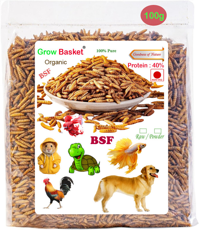 Grow Basket Whole Dried Black Soldier Fly Mealworm, Meat 0.1 kg Dry Adult, New Born, Senior, Young Fish Food