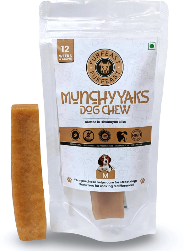 Furfeast MunchyYaks Dog Chew Medium Bar 140g 100% Natural Himalayan Yak Chew Vegetarian Cheese Dog Chew(140 g, Pack of 1)