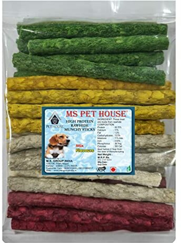 MS PET HOUSE Dog Chew Munchy Sticks Mix Flavors for Puppies and Dogs Chicken, Mutton, Mint, Rice Dog Chew(450 g, Pack of 1)