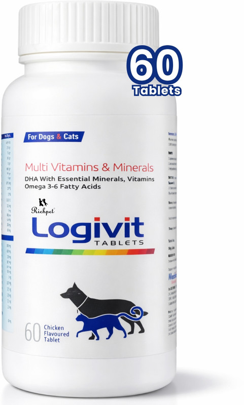 Richpet Logivit Chicken Flavour Multivitamin Tablets for Dogs and Cats, (60-Tablets) Chicken Dog & Cat Chew(140 g, Pack of 1)