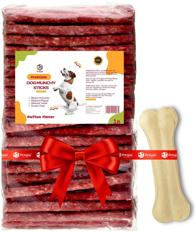 PetQila Dog Chew Sticks + Free 5 Inch Dog Bone | High Protein Dog Treats for All Breeds, Mutton Dog Chew(1 kg, Pack of 1)