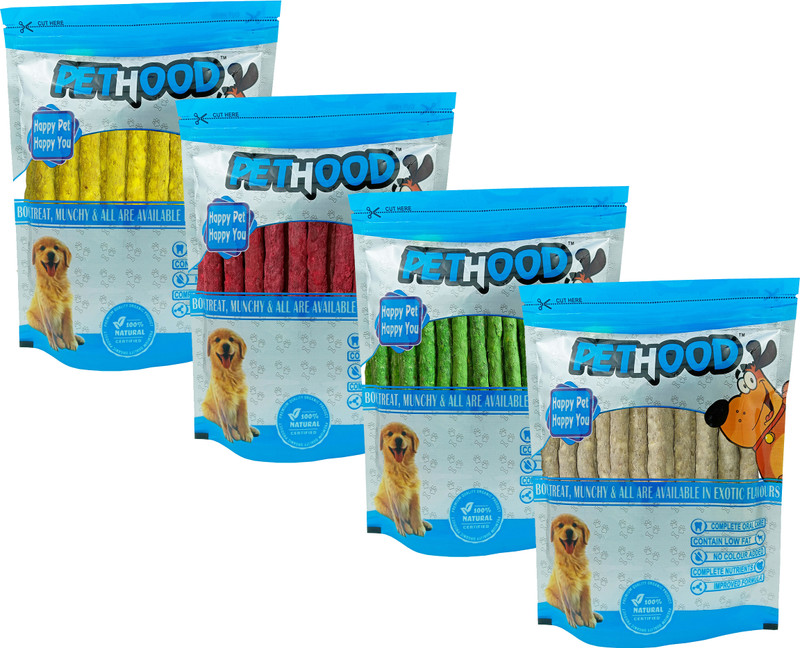 PET HOOD Dog Chew Sticks Mix Flavor 2 Kg (Chicken + Mint + Mutton + Natural) 4 X 500gm Chicken, Mutton, Mint, Milk, Beef Dog Chew(2 kg, Pack of 4)