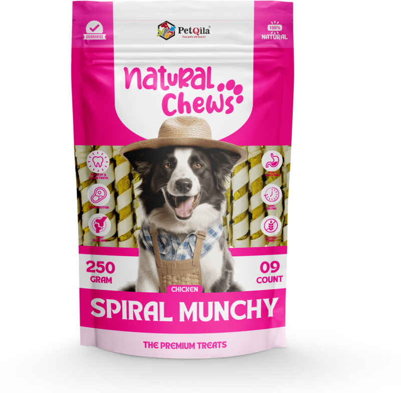PetQila Rawhide Spiral Munchy Sticks Dog Treats for Healthy Gums Mutton Dog Chew(250 g, Pack of 1)