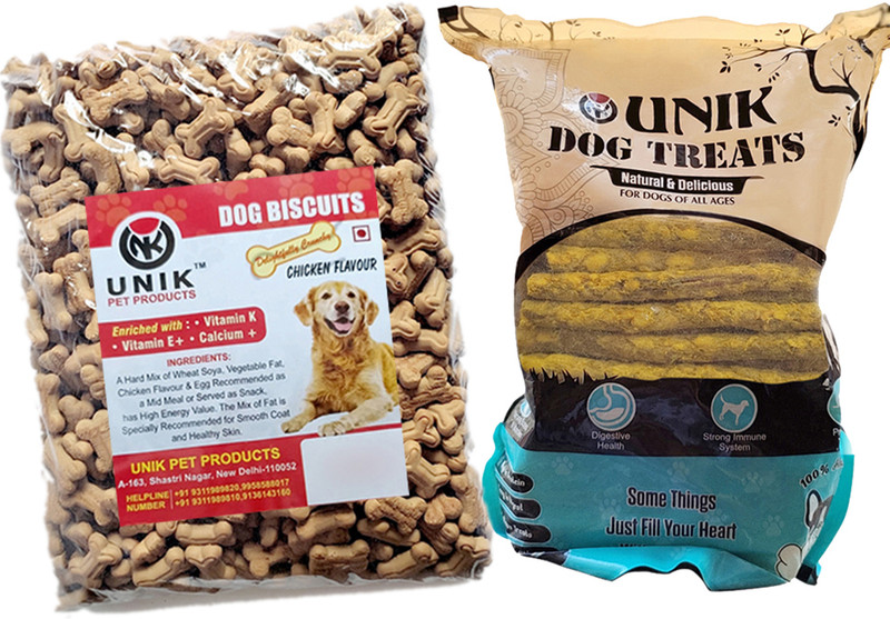 Unik Dog Food_Fresh Baked Teddy Puppy Biscuits 800g & Chicken Chew Stix 900g Mutton Dog Chew(1800 g, Pack of 2)