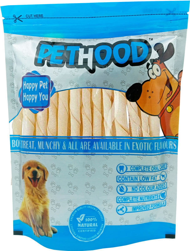 PET HOOD Rawhide Twisted White Sticks 400 gram, Dog Chew Calcium Stick Milk Dog Chew(400 g, Pack of 1)