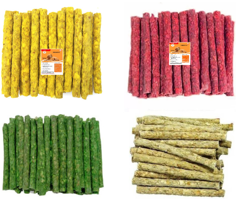 SAWAY Dog Chew Munchies Mutton Chicken Mint Veg Each 125g Total Pack 500g Chicken, Mutton, Mint, Vegetable Dog Chew(0.5 kg, Pack of 1)