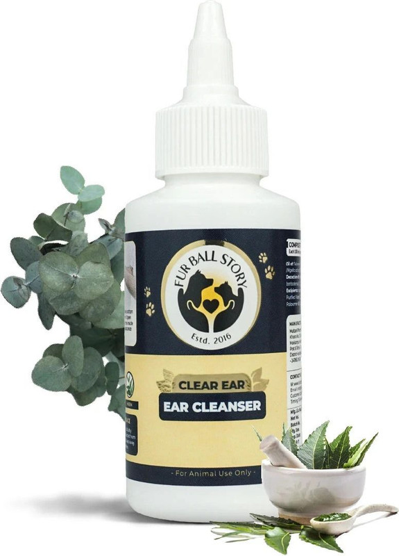 Fur Ball Story Clear Ear Dog Ear Cleaner - Natural Antiseptic Ear Drops for Dogs 50 ml Pet Ear Cleanser(Suitable For Dog)