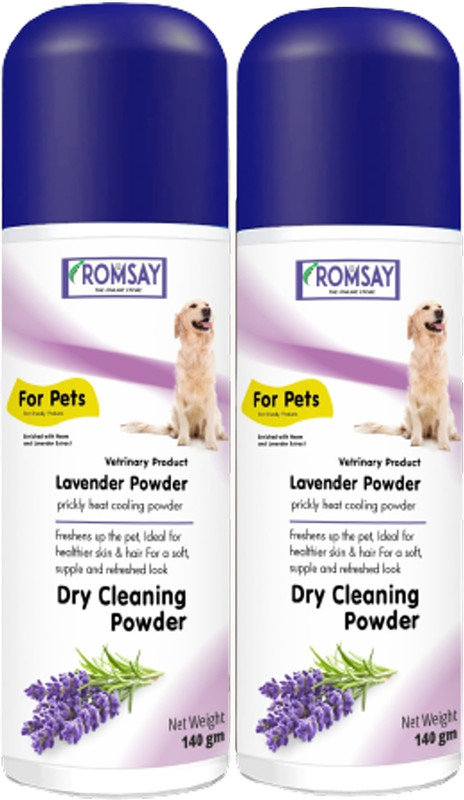 ROMSAY Tick & Flea Powder 140ML Pack Of 2 Prickly Heat Cooling & Dry Cleaning Powder 280 ml Pet Coat Cleanser(Suitable For Dog, Cat)