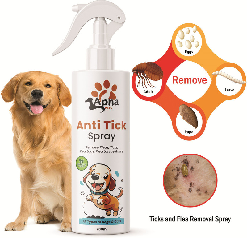 Apnapets Tick and Flea Removal Spray for Dogs and Cats | Anti Tick Spray 100 ml Pet Coat Cleanser(Suitable For Dog, Cat)