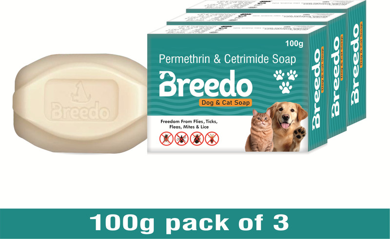 Breedo Fresh Bath & Deep Cleanser Dog Soap(Pack of 3)|Freedom from Ticks & Fleas(100gm) 300 ml Pet Coat Cleanser(Suitable For Dog, Cat)