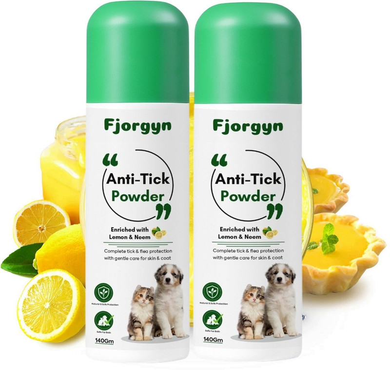 Fjorgyn Anti-Tick Powder 140GM For Pets Enriched With Lemon & Neem 280 ml Pet Coat Cleanser(Suitable For Dog, Cat)