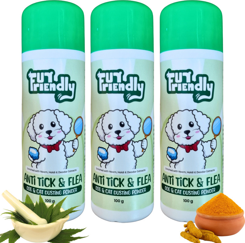FUR FRIEENDLY Anti-Tick & Flea Powder -100gm (Pack of 3) 300 ml Pet Coat Cleanser(Suitable For Dog)