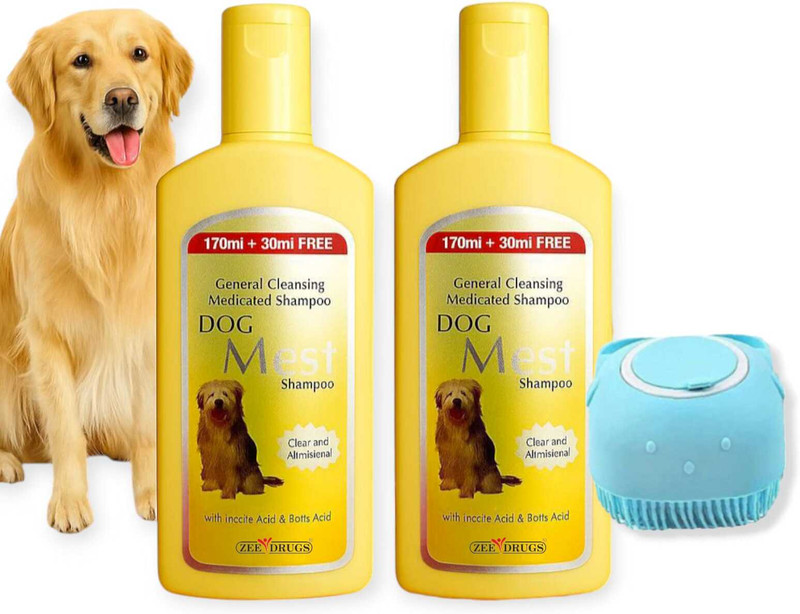 DOG Mest Care Combo Dog Shampoo + Silicone Bath Brush Anti-Tick, Flea Control & Gentle. 400 ml Pet Coat Cleanser(Suitable For Dog, Cat)