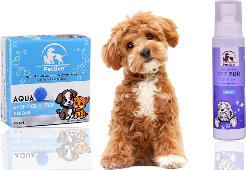 Pettivo Anti-Tick & Flea Gel Bar 80 Gm+ Pet Fur Serum 200 Ml Combo Pack 280 ml Pet Coat Cleanser(Suitable For Dog)