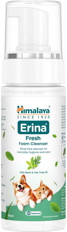 Himalaya Herbals Erina Fresh Foam Cleanser Rinse free cleanser, Holy Basil & Tea Tree Oil 150ml 150 ml Pet Coat Cleanser(Suitable For Dog, Cat)