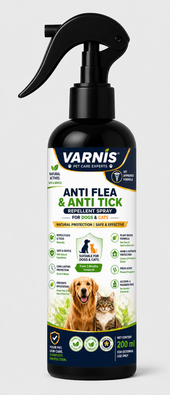 varnis Anti Flea & Anti Tick Repellent Spray – Natural Actives for Dogs & Cats Pack 1 200 ml Pet Ear Cleanser(Suitable For Dog, Cat)