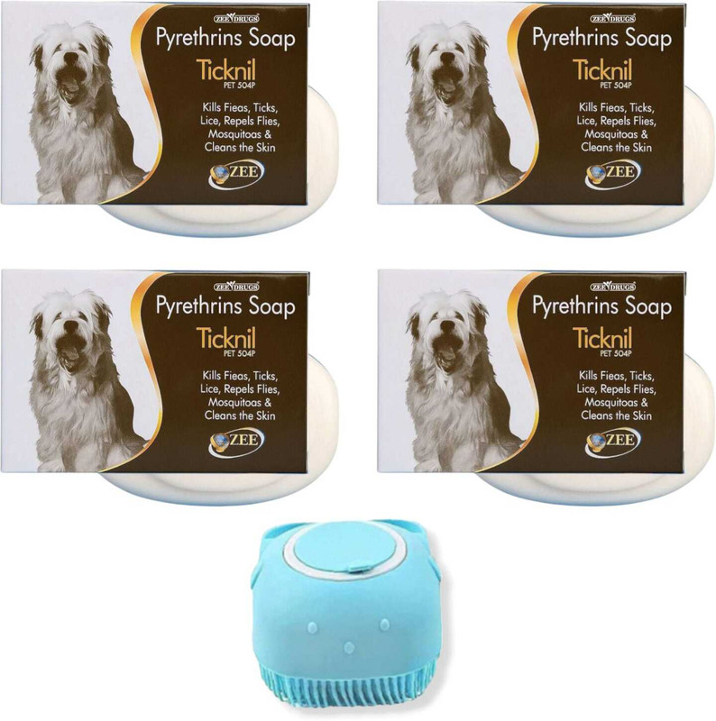 ZEE DRUGS Ticknil Pet Soap + Silicone Bath Brush Anti-Tick, Flea Control & Gentle 300 ml Pet Coat Cleanser(Suitable For Dog)