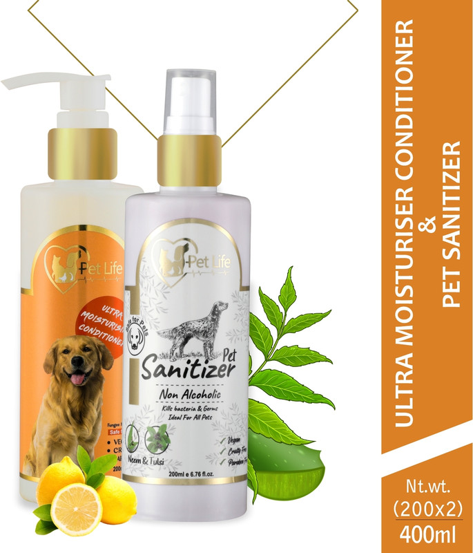 Pet Life Ultra Moisturising Pet Conditioner 200ml + Pet Sanitizer 200ml All Pet Breed 400 ml Pet Coat Cleanser(Suitable For Dog)