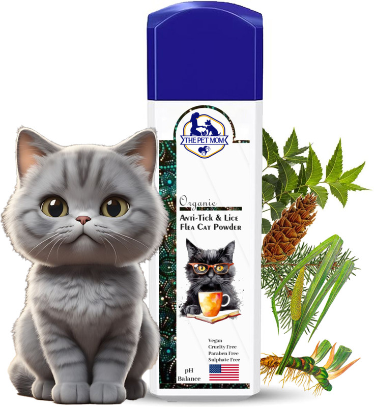 THE PET MOM Anti-Tick Lice, Flea Cat Powder for Soft/Conditioned Coat No Rinse Anti-Itching 100 ml Pet Coat Cleanser(Suitable For Cat)