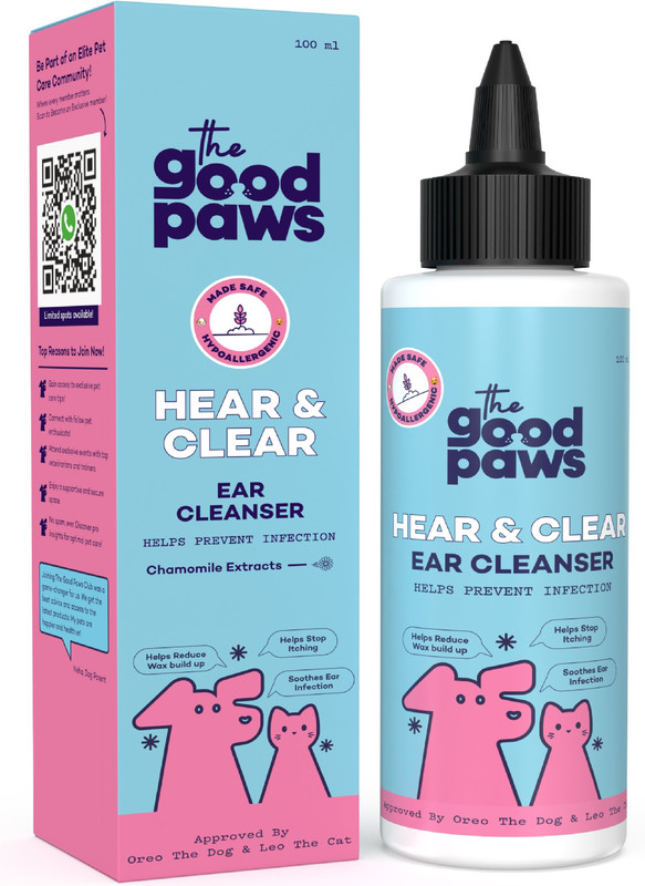 The Good Paws Hear & Clear Ear Cleanser | Prevents Infections, Itching | Reduces Wax Buildup | 100 ml Pet Ear Cleanser(Suitable For Dog, Cat)