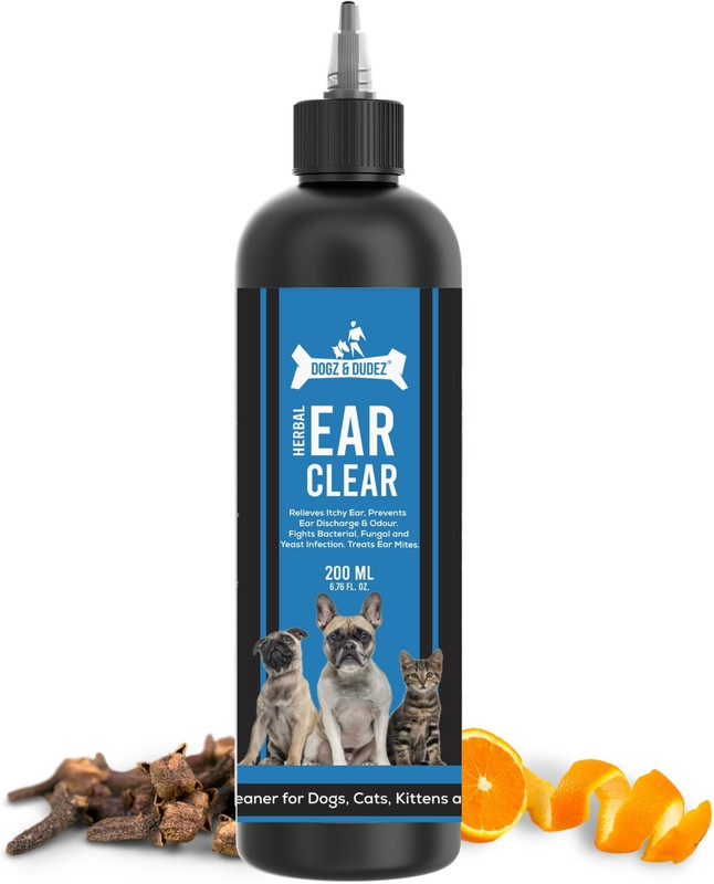 DOGZ & DUDEZ Herbal Ear Cleaner for Dogs & All Pets | Relieves Itchy Ear, Treats Ear Mites 200 ml Pet Ear Cleanser(Suitable For Dog, Cat, Horse)