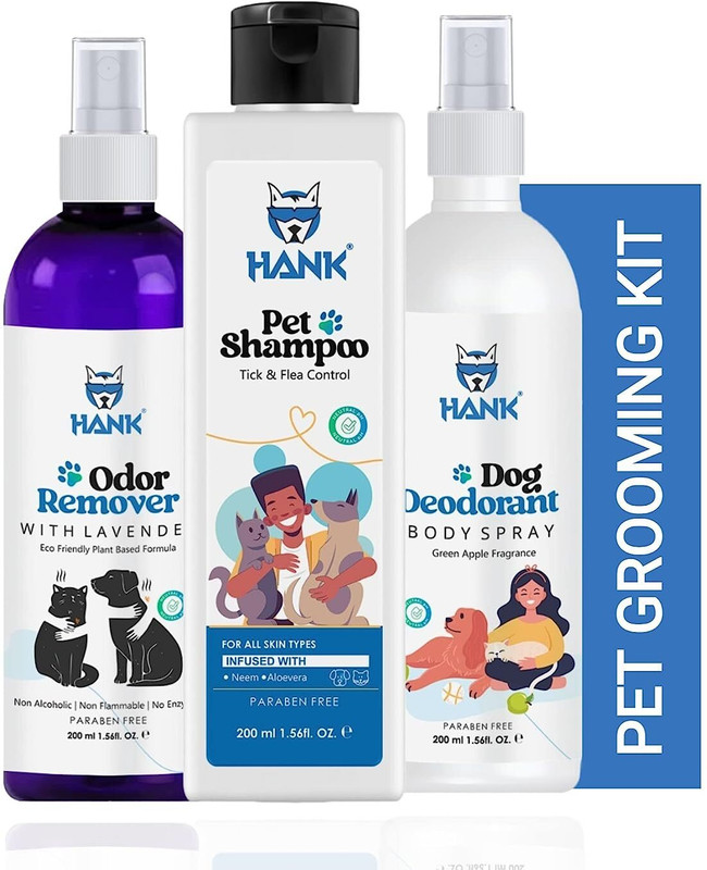 Hank Dog Shampoo & Deodorant Body Spray - Odor Smell Remover (Pack of 3) Each 200ml Pet Spa Kit