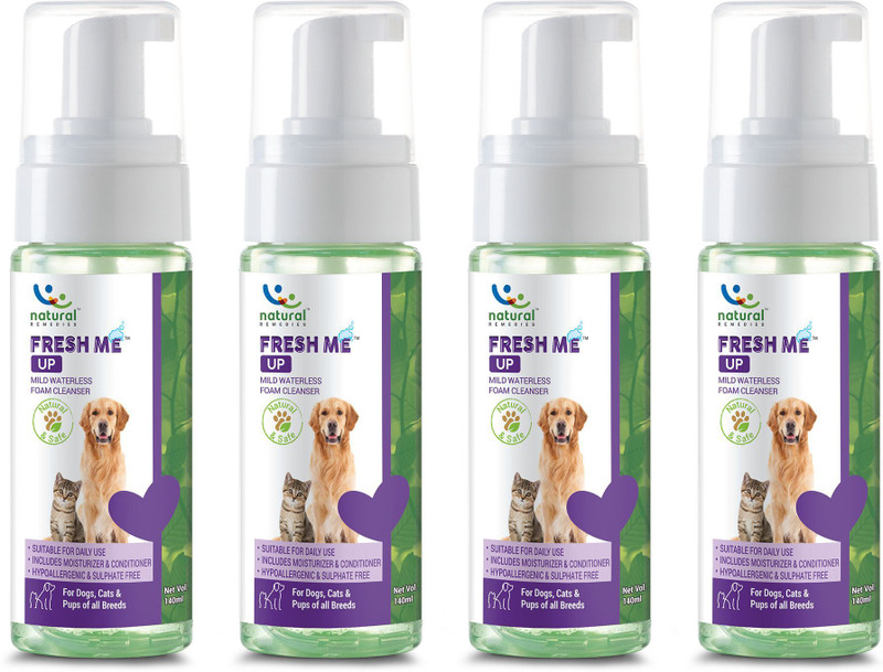 Natural Remedies Fresh Me Up Mild Waterless Foam Cleanser Dry Shampoo for Dogs & Cats, 140 ml x 4 560 ml Pet Coat Cleanser(Suitable For Dog, Cat)