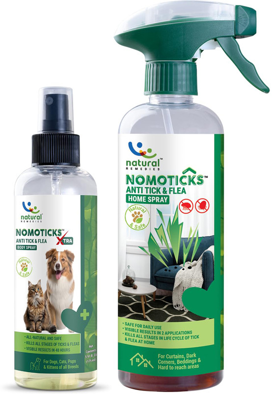 Natural Remedies Combo Nomoticks Xtra Anti-Tick & Flea Body Spray (175ml) + Home Spray (450ml) 650 ml Pet Coat Cleanser(Suitable For Dog, Cat)