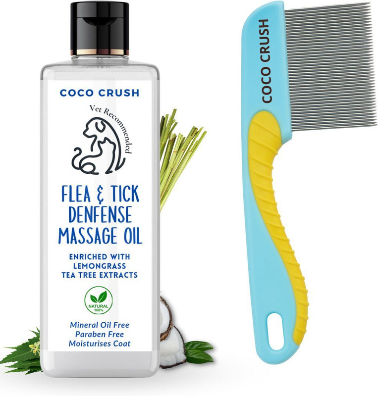 COCO CRUSH Flea & Tick Remover Oil & Comb for Pets | Cold-Pressed & 100% Natural | 50 ml Pet Coat Cleanser(Suitable For Cat, Dog, Rabbit)