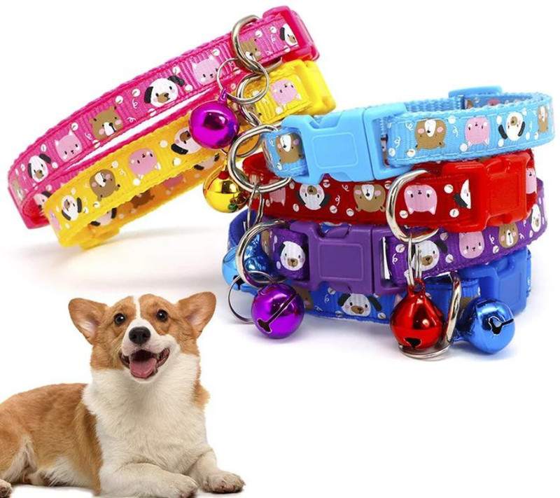 Pet Guard 6 PCs Cat & Dog Teddy Print Colourful Everyday Collar Bell Dog & Cat Collar Charm(Multicolor, Solid)