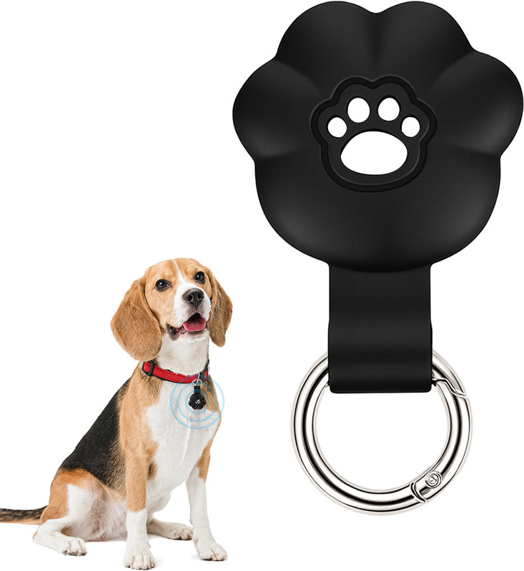 gustave Cartoon Dog Paw Airtag Case Silicone Waterproof Pet Collar Accessory Plain Dog & Cat Collar Charm(Black, Paw)