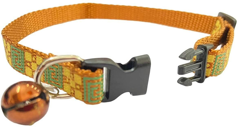 PSK PET MART Nylon Double Layer Collars Set for Dogs Durable Fabric Dog Collar Belt Bell Dog & Cat Collar Charm(Brown, Rectangle)