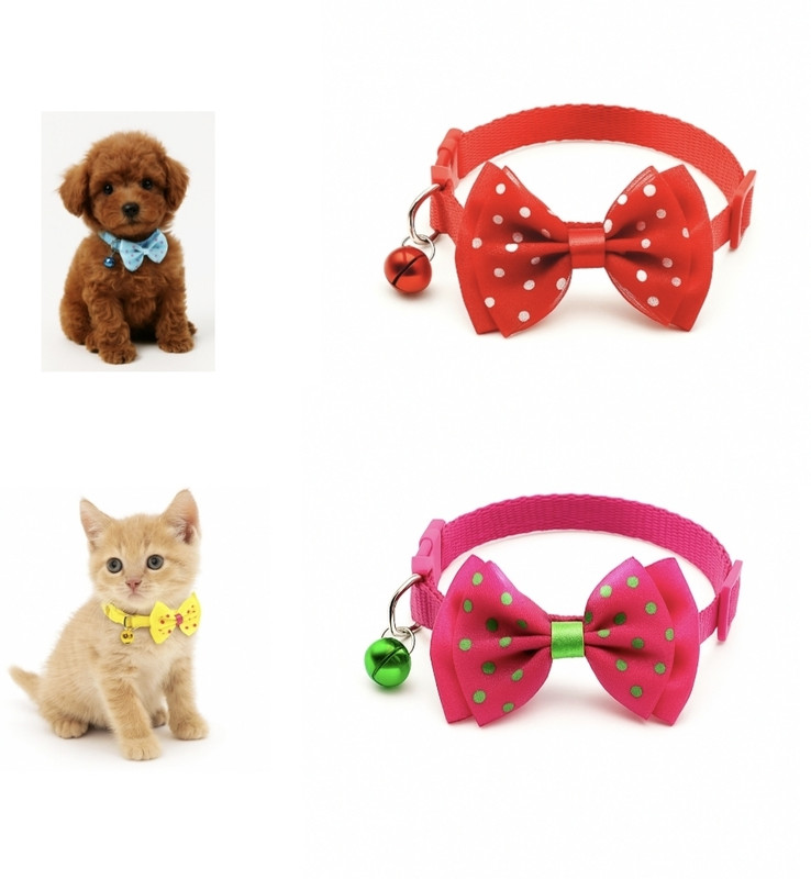 AomniStore 2Pcs Small Pet Colorful Belts With Sound Bell Necktie Collar for Cat & Puppies Embellished Dog & Cat Collar Charm(Multicolor, Round)