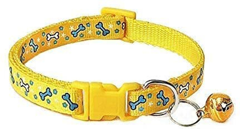PSK PET MART Cat Collar Safety Buckle Big Bell Neck Ring Cute Bone Print Adjustable Bell Dog & Cat Collar Charm(Purple, Round)