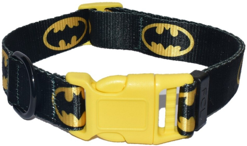PETSWARE Batman Print Dog Collar, Adjustable 39-56 cm Plain Dog Collar Charm(Black,yellow, Round)
