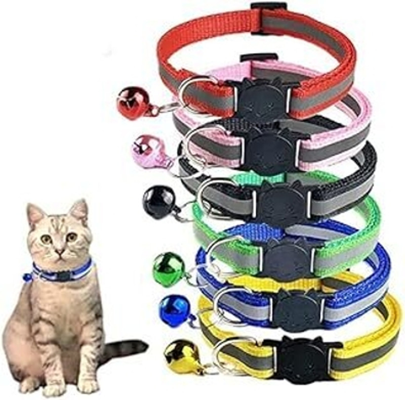 Buraq 1 Pcs Reflective Cat Collar - For Indoor & Outdoor Use | Solid & Safe Bell Cat Collar Charm(Multicolor, Round)