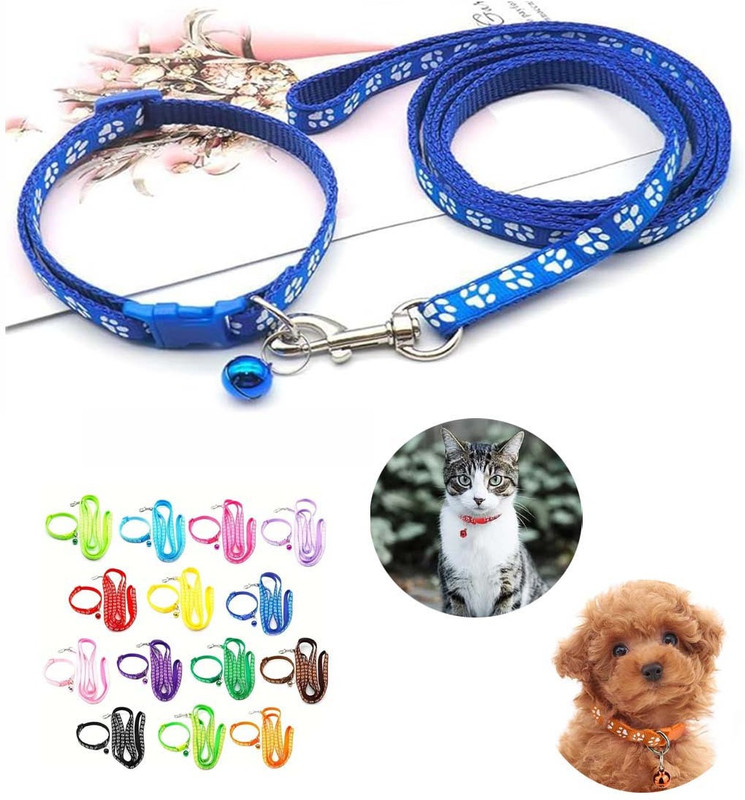 Rvpaws 1Pc Adjustable pet belt with Bell and Leash Set Comfortable for Cat, Small puppy Embellished Dog & Cat Collar Charm(Multicolor, Other)
