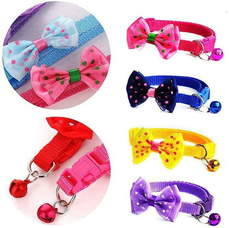 DRK Shop Mart 2 Pcs Dog Cat Pet Bowknot Bow Tie Bell Adjustable Puppy Kitten Necktie Collar Bell Cat Collar Charm(Purple, Pink, Butterfly)