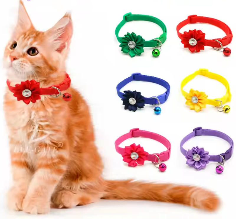 PSK PET MART Adjustable Safety Flower Bow tie with Bell Collar for Puppy and Cats (Pack of 2) Bell Dog & Cat Collar Charm(Multicolor, Round)